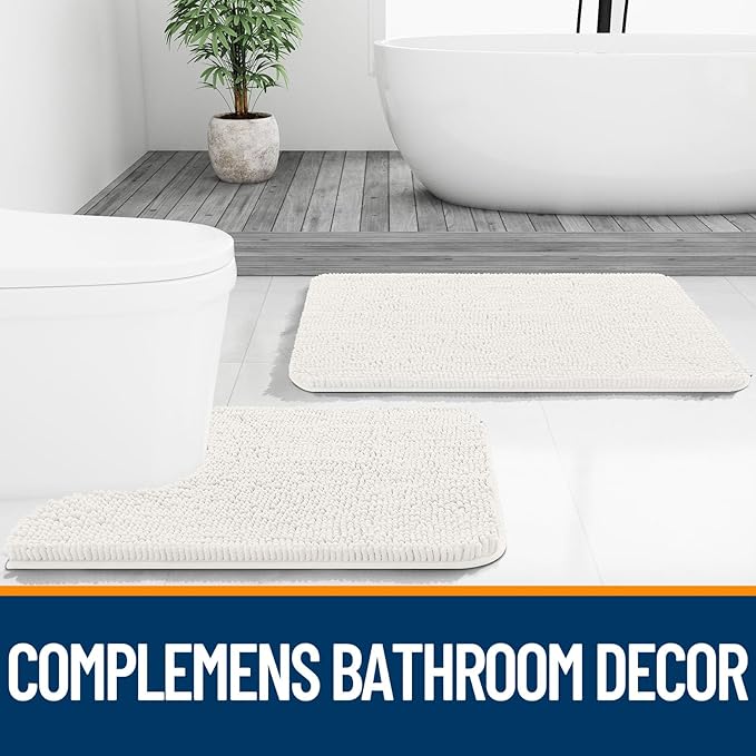 OLANLY Bathroom Rugs 50x30, Extra Soft Absorbent Chenille Bath Rugs, Rubber Backing Quick Dry, Machine Washable Bath Mats for Bathroom Floor, Tub and Shower, Home Decor Accessories, Ivory