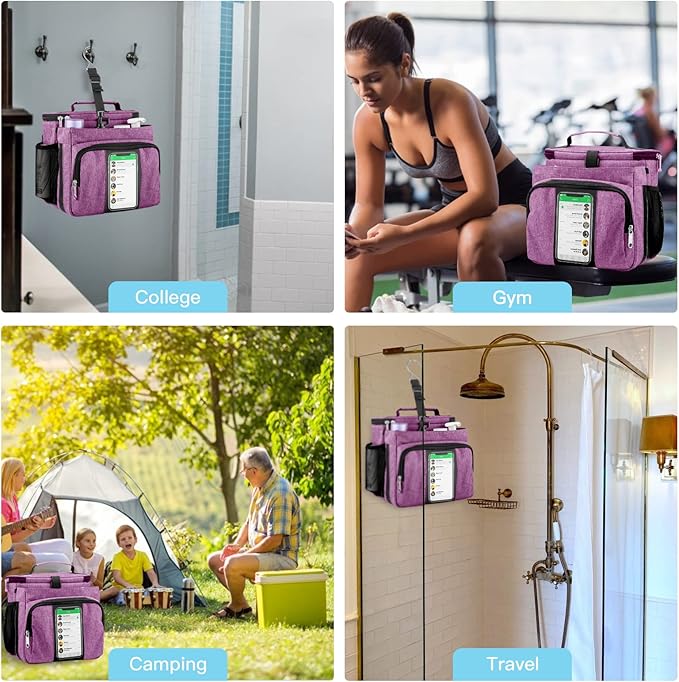 Bukere Portable Shower Caddy College Dorm Room Essential, Shower Caddy Tote Bag for Student, Girl, Women, Separate Compartment, Large Capacity, Quick Dry Mesh Base for Travel, Gym, Camp, Purple
