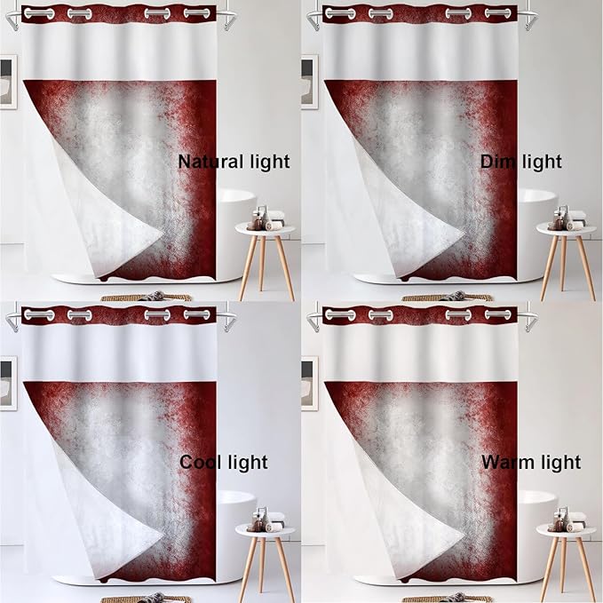Shrahala Grey Abstract Tie Dye No Hooks Shower Curtain with Snap in Liner Set, Dark Red Modern Abstract Art Maroon Bathroom Décor Polyester Fiber Waterproof for Stall Bathtubs 54 X 80 in