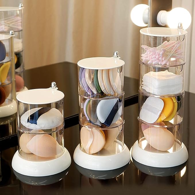 JessLab 4 Layer Clear Jewelry Organizer, 360?? Rotatable Acrylic Hair Accessory Organizer, Hair Clip and Tie, Earring Storage for Bathroom Vanity Countertop