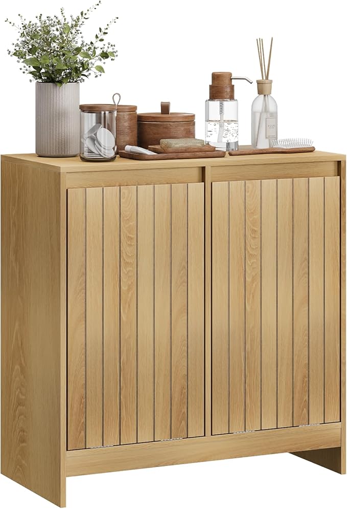 Smuxee Double Tilt Out Laundry Hamper Cabinet, Hidden Laundry Cabinet with Double Baskets, Natural Trash Can for Bathroom, Kitchen, Living Room