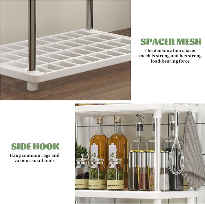 Bathroom Shelf|4 Tier Shelf, 16.5x8.7x31.5 Inch Kitchen, with 4 Hooks Minimalist Detachable Storage Shelves Plastic Bathroom, for Kitchen Living Room