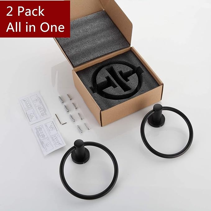 BGL Black Bathroom Towel Holder Black Towel Ring Stainless Steel Towel Ring for Bathroom 2 Pack