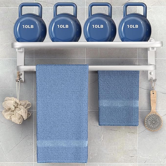 TocTen Towel Rack for Bathroom, Foldable Towel Holder with Double Towel Bars, Wall Mounted Premium Aluminum Bathroom Tower Shelf, Space-Saving Towel Hanger for Bathroom, Lavatory (Silver,16 in)