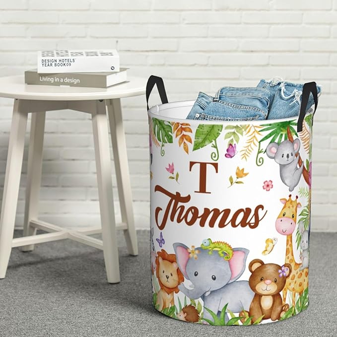 Custom Animal Laundry Baskets, Personalized Animal Pattern Gifts with Customized Name, Collapsible Laundry Hamper for Kids Adults Home Decoration,16.5 X 13.8in