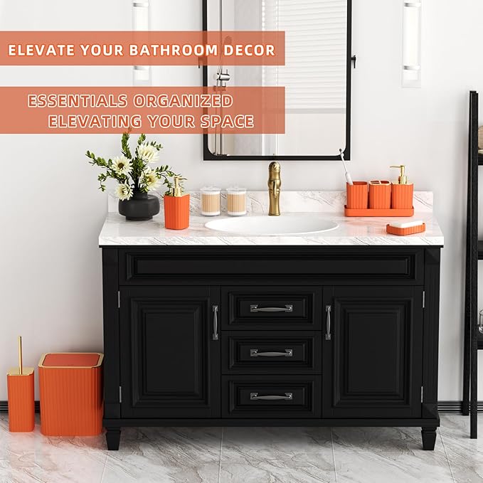 XLHOMO Bathroom Accessories Set - Gorgeous Bathroom Set, 10PC Orange Bathroom Accessory Set, Orange Bathroom Sets, Toilet Brush, Trash Can & Soap Dispenser