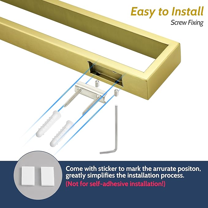Sayayo Brushed Gold Towel Bar for Bathroom, 10 Inch Hand Towel Holder Wall Mount Square Towel Ring SUS304 Stainless Steel Towel Rack