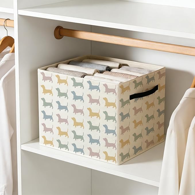 Colorful Dachshund Dog Storage Bin Box with Handles, Weiner Dog Dachshund Gifts Foldable Baskets Organizer for Bedroom Bathroom Kids Room Clothes Toys Books, Toybox for Boys Girls