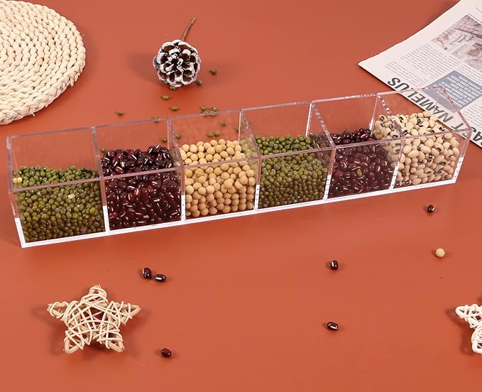 6 Section Clear Acrylic Organizer 6 Compartments Acrylic Pen Holder 14.17x2.36x2.36 Inches Plastic Makeup Organizer Plastic Square Cube Storage for Jewelry Accessories