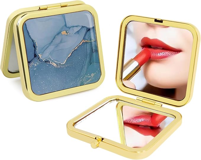 Pocket Mirror for Women Small Travel Mirror Magnifying Purse Mirror Compact Unique Gift for Girls Gold