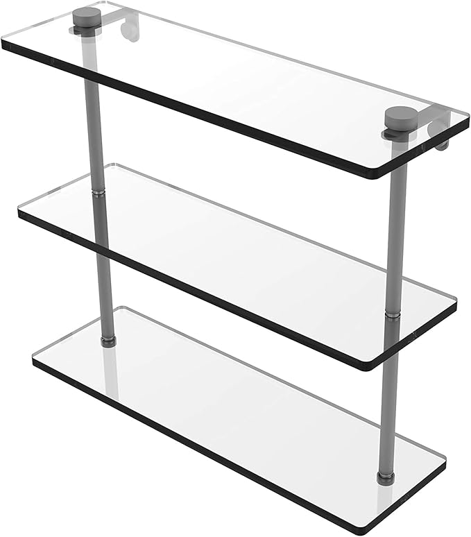 Allied Brass PR-5/16 16 Inch Triple Tiered Glass Shelf, Matte Gray