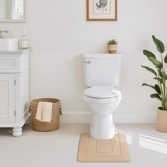 GRANNY SAYS Bathroom Toilet Rugs U Shaped, Bath Mats for Bathroom, Bath Rugs Non Slip Washable, Absorbent Microfiber Toilet Mat, Soft Plush Shaggy Bath Carpet, 20" x 24", Khaki