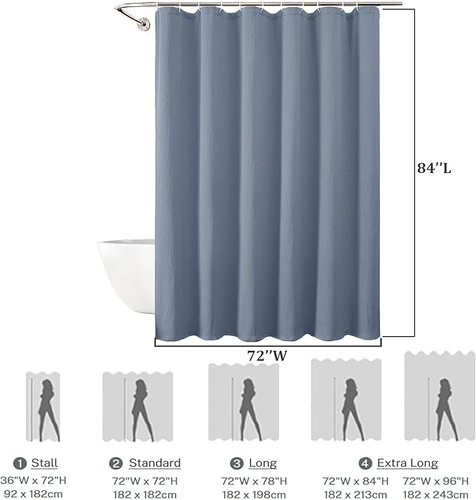 Aiyufeng Fabric Sky Blue Long Shower Curtain for Bathroom, 3D Textured Pattern Shower Curtain Hotel Spa Quality, Boho Bathroom Curtain Modern Style Soft Cloth Luxury, Machine Washable,72x84 Inches