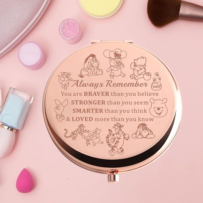 KEYCHIN Honey Bear Pocket Mirror Pig & Donkey & Tiger & Rabbit Fans Gifts You are Braver Stronger Smarter Than You Think Honey Bear Compact Makeup Mirror (Bear-RG)