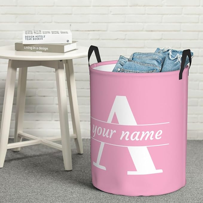 Custom Name Laundry Basket Personalized Laundry Hamper with Name Text Customized Collapsible Dirty Clothes Storage Basket with Handles for Bathroom Dorm Room Bedroom Barbershop Decor, 19.6x15.7 Inch