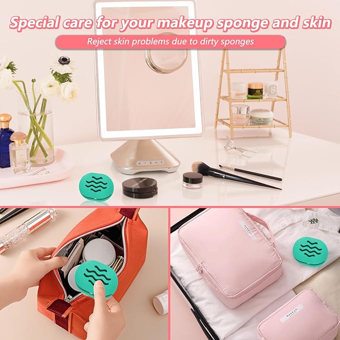 Makeup Sponge Holder Makeup Holder Beauty Blender Bolder Makeup Silicone Makeup Sponge Case Breathable Make Up Sponge Case Makeup Bag Essentials Suitable for Business or Travel(Green)