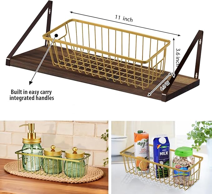 SheeChung Green Bathroom Accessories Set, 6Pcs Mason Jar Glass Bathroom Set, Lotion Soap Dispenser, Toothbrush Holder, Qtip Holder, Soap Dish, Metal Wire Basket, Rustic Farmhouse Bathroom Decor-Gold