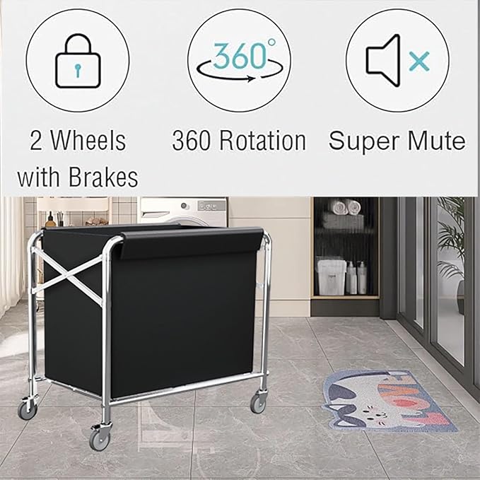 Commercial Laundry Cart with Wheels Heavy Duty Collapsible Laundry Cart, 12 Bushel Industrial Rolling Baskets Trucks with Steel Frame and Waterproof Oxford Cloth, for Home Organizer Storage