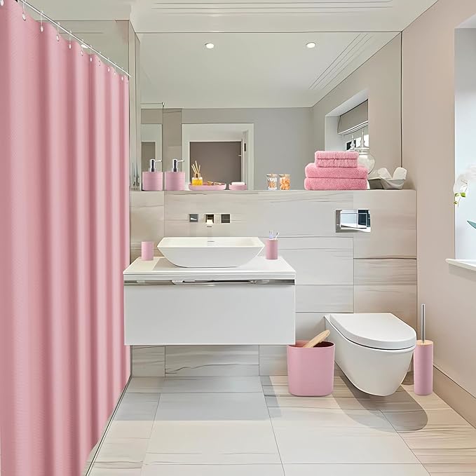 XLHOMO Pink Bathroom Accessories Set, Bathroom Sets with Shower Curtain, Bath Towel Set, Pink Shower Curtain Set with Bathroom Trash Can, Soap Dispenser, Soap Dish for Home Decor