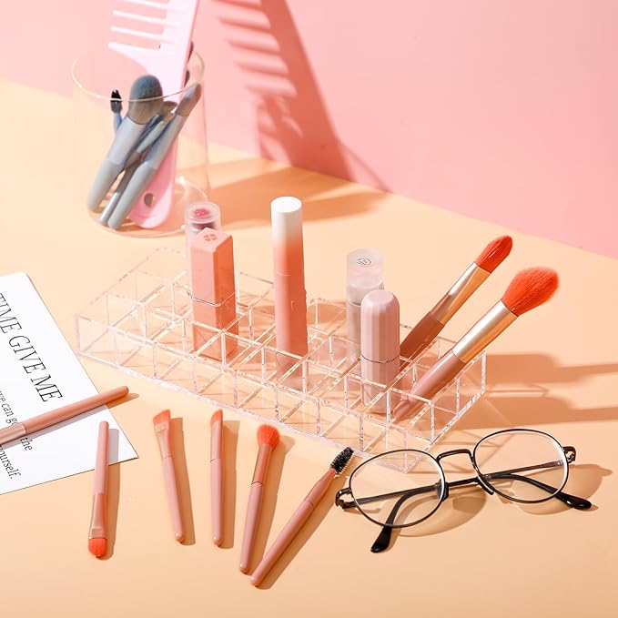 Kigley Clear Lipstick Organizer Acrylic Lip Gloss Holder Cosmetic Storage Lipstick Display Case for Women Perfume Sample Drawer Brushes Bottles Birthday Gift(3 Pcs,24 Grid)