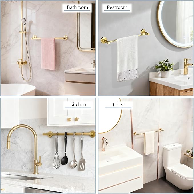 Towel Racks for Bathroom,Adjustable Single Towel Bar(16inch-25.5inch) Sturdy and Rustproof Towel Bar Wall Mounted for Bathroom Kitchen Washroom (A-Gold)