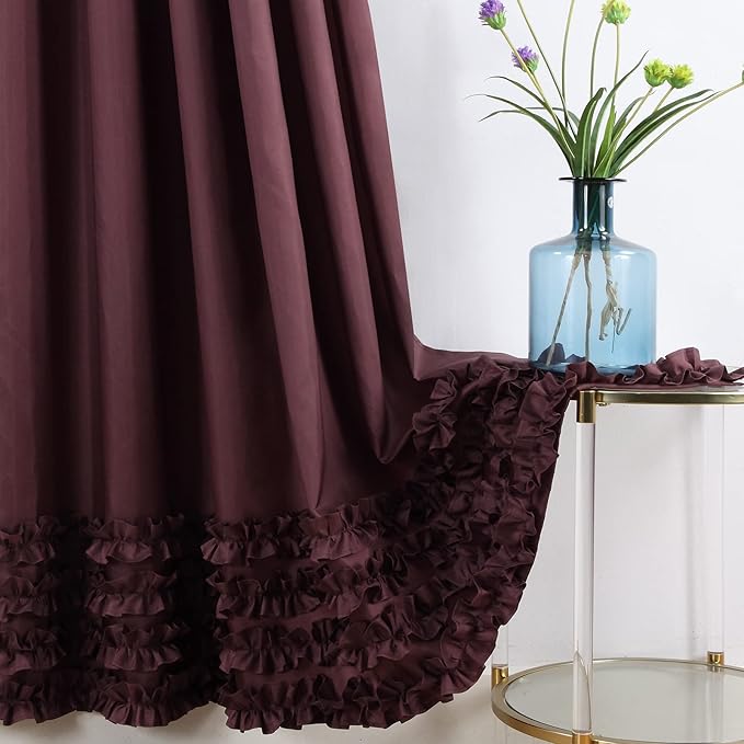 Ruffled Brown Modern Polyester Fabric Shower Curtain,Solid Chocolate Boho Waterproof Decoratived Farmhouse Bronze Shower Curtains for Bathroom,Extra Large 78" W x 84" L