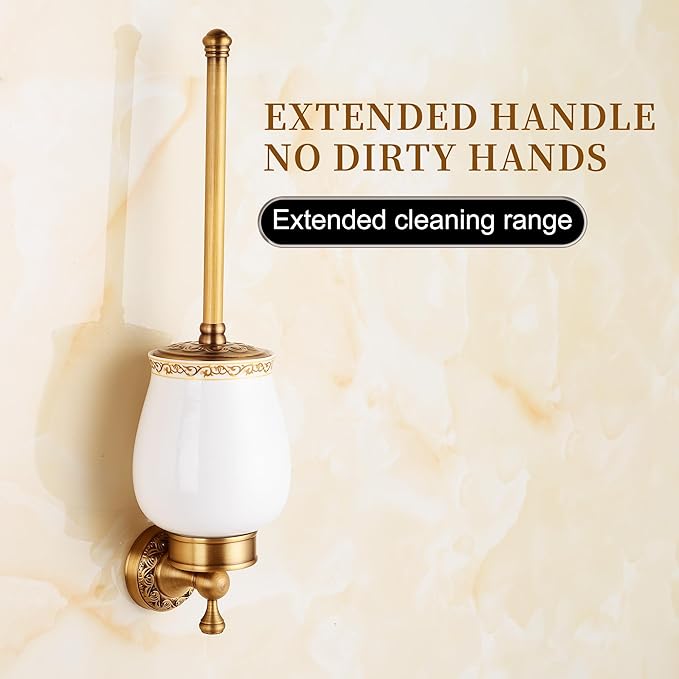 Wall Mounted Bathroom Toilet Brushed Holder Set, Antique Brass Pattern Carving,Brushed Bronze