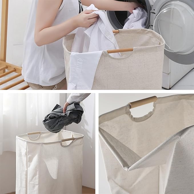 2Pcs Large Laundry Hampers with Handles, 60L Foldable Laundry Hamper, Freestanding Waterproof Clothes Hamper for Bedroom, Bathroom, Dorm, Laundry Room15.3"L x 10.6"W x 20.8"H (Grey)