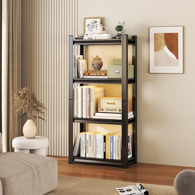 4-Tier Bathroom Storage Shelves, Adjustable Bathroom Organizers and Storage Stand, Heavy Duty Metal Shelving Unit , Classic Open Floor Utility Shelf for Laundry ,Kitchen,Living Room (10"D*16"W*54"H)