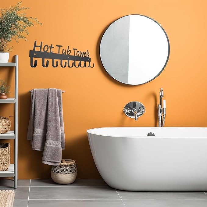 Black Pool Towel Rack Outdoor Towel Rack for Pool Towel Hooks Towel Hanger for Bathrobes Clothes 9 Hooks (Black Hot Tub)
