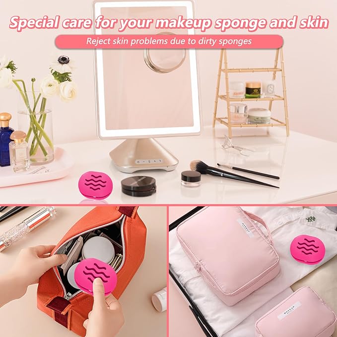 Beauty Blender Bolder Silicone Makeup Sponge Case Breathable Make Up Sponge Case Makeup Bag Essentials Suitable for Business or Travel(Rose)