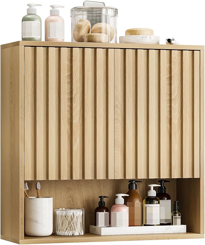 Smuxee Fluted Bathroom Cabinet Wall Mounted, Wooden Medicine Cabinet with Adjustable Shelf, Bathroom Cabinet for Bath Room, Living Room, Laundry Room