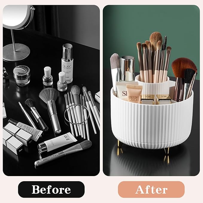 fanado 360?? Rotate Makeup Brush Holder Organizer, Makeup Organizers Countertop, Makeup organization and Skincare Storage for Vanity, Desktop, Bathroom (White-1)