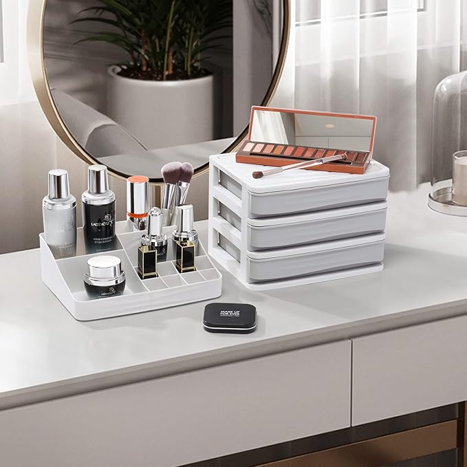 ELUCHANG Cosmetics Makeup Organizer Storage: 9.6" Detach Make Up Organizers and Storage with Drawers Large Skincare Organizers for Vanity Countertop Dresser Bedroom Bathroom Desk