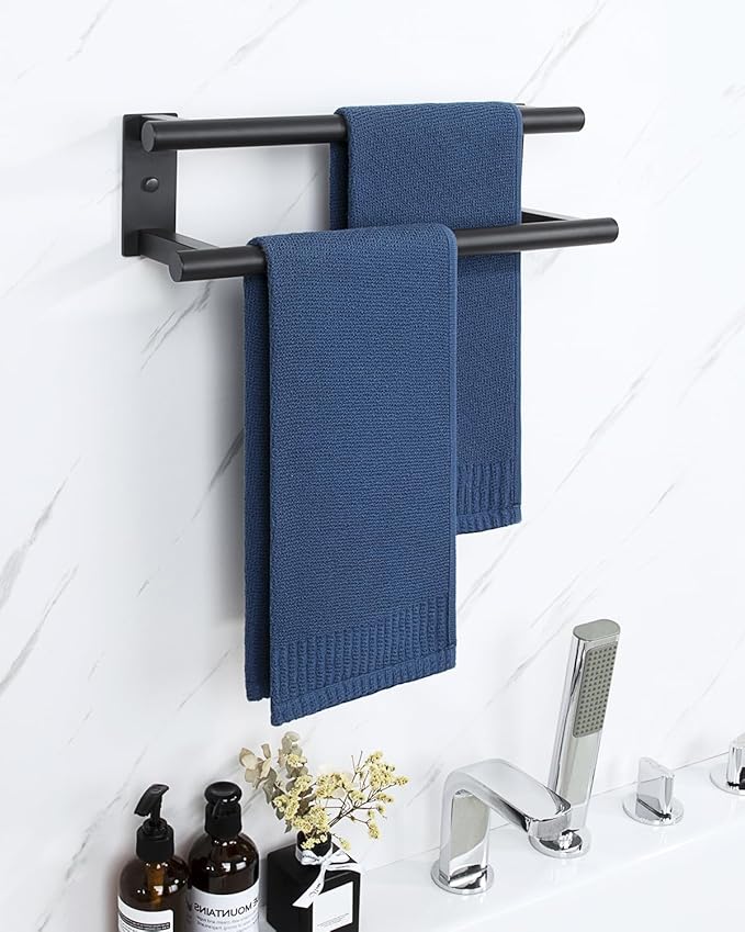 Alise Bathroom Double Towel Bar, 16 Inch Wall Mount Towel Holder, Towel Racks for Bathroom, SUS304 Stainless Steel Towel Hanger, Thickened Pipe with Strong Load-Bearing Capacity, Matte Black