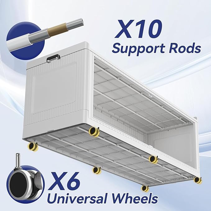 240Gal Extra Large Stackable Storage Bins with Lid, 960Qt Collapsible Storage Box with Wheels, Closet Organizers and Storage Cabinet Container for Home, Kitchen, Office, 3Pack White Clear