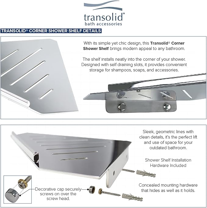 Transolid K-J20-SSC-PC Shelf Kit 20-in Jocelyn Grab Bar Shelf/2 Corner Shelves, Polished Chrome
