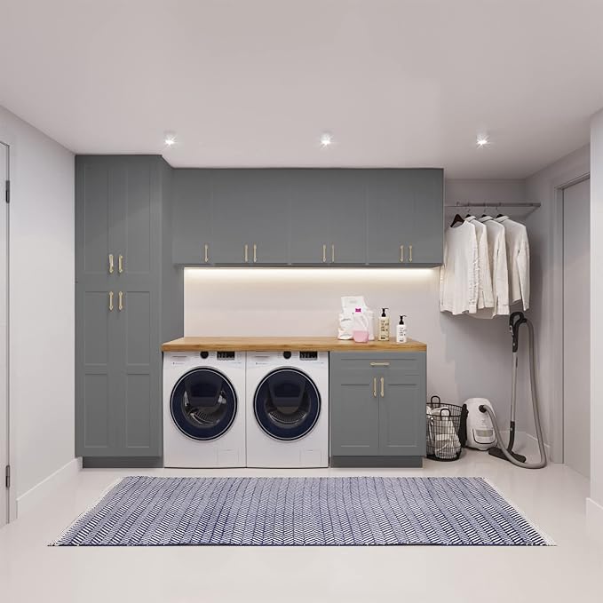 ROOMTEC Wood Wall Cabinet,RTA Single Door Medicine Cabinet with Adjustable Shelves and Soft-Close Door for Kitchen, Bathroom, and Laundry. 12" D*12" W*36" H, Shaker Grey
