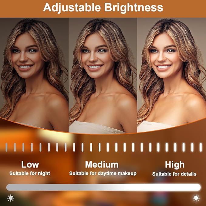 YEKKOPT Rechargeable Vanity Mirror with Lights, 14"×12" LED Makeup Mirror, Smart Touch Control, 3 Color Lighting with Adjustable Brightness,Cosmetic Mirror for Bedroom, Vanity Desk, Beauty Routine