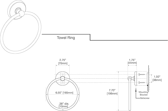 Gatco 5073 Designer II Towel Ring, Wall-Mounted Bathroom Hand Towel Ring, 6.5" Face, Chrome Finish