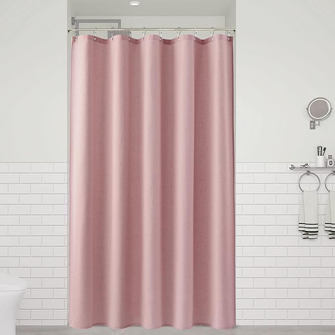 Naturoom Pink 60 Inch Shower Curtain - Stall Narrow Half Linen Ultra Thick Fabric Shower Curtain Set with Hooks, Boho Farmhouse Rustic RV Camper Bath Curtains for Bathroom, 60x72