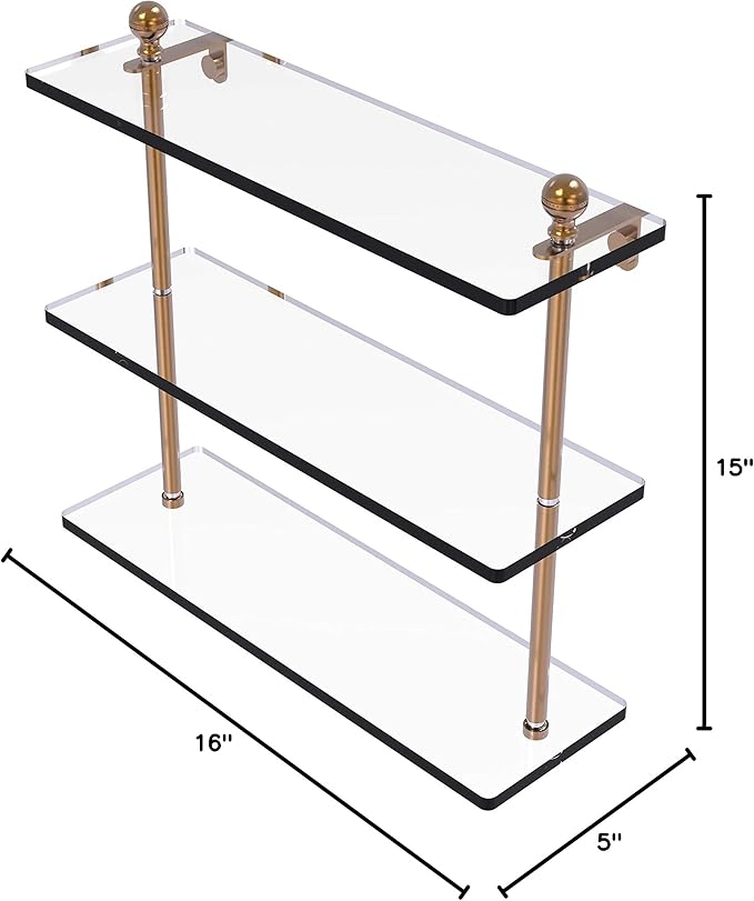 Allied Brass MA-5/16 Mambo Collection 16 Inch Triple Tiered Glass Shelf, Brushed Bronze
