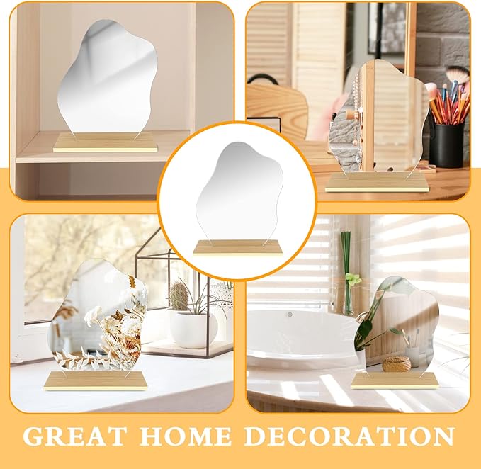 Prasacco Aesthetic Vanity Mirror with Stand, Irregular Wavy Cloud Mirror for Office Cubicle Room Decor