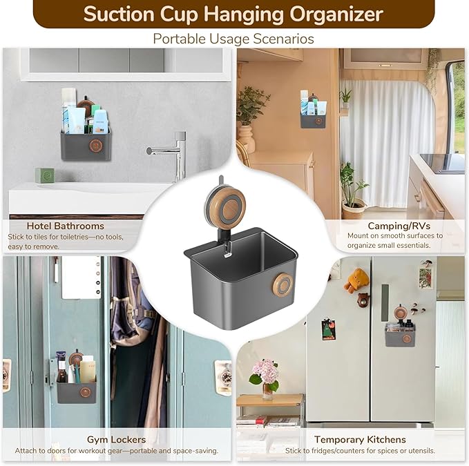 Shower Caddy Suction Cup, Removable Waterproof Bathroom Organizer Shower Shelf with Drainage, Suction Plastic Storage for Inside Shower, Shampoo, Bathroom Accessories Holder, Gray (Mahogany-S)