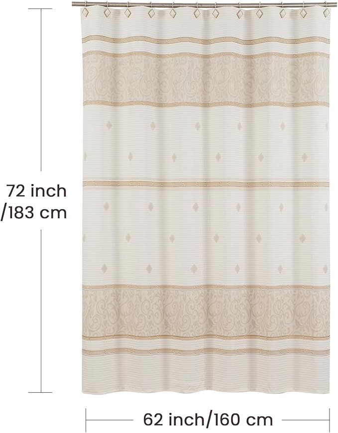 Fabric Shower Curtain, Beige Tan Stripe Cloth Shower Curtains for Bathroom, Waterproof Bathroom Small Curtains, 62" W x 72" H