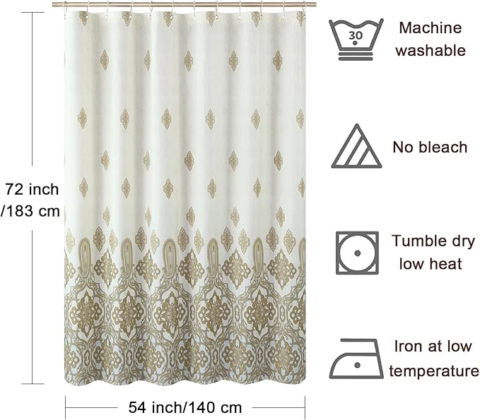 Stall Fabric Shower Curtain, 54 inch Beige Boho Paisley Print Shower Curtains for Bathroom, Waterproof Polyester Small Bathroom Curtains, 54" W x 72" H