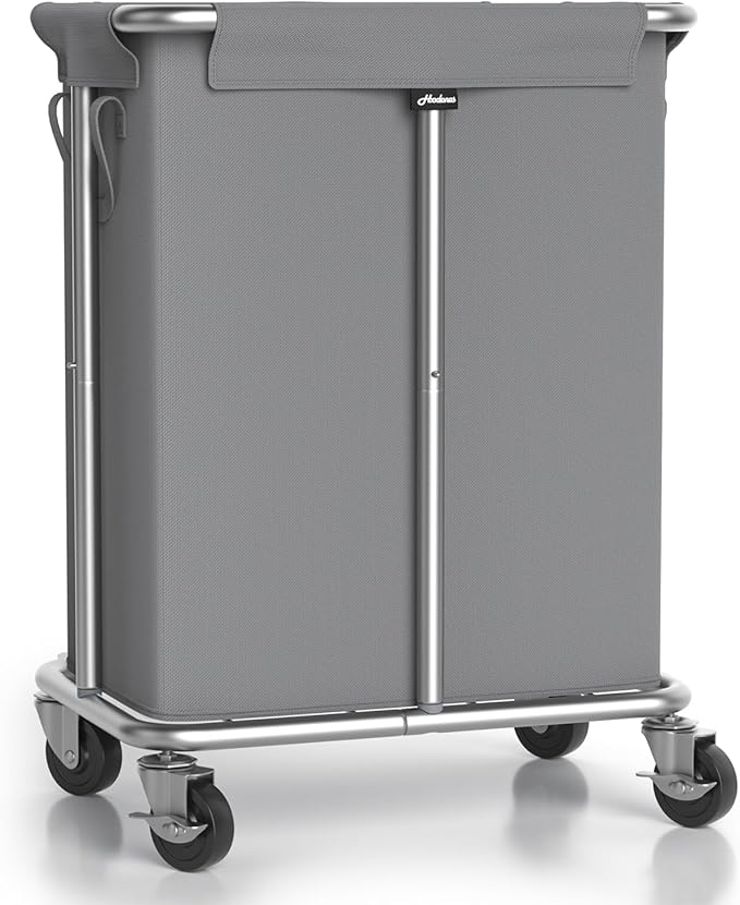 Hodonas Laundry Basket with Wheels, Rolling Laundry Hamper, 46 Gallons (170L), Removable and Machine Washable Liner, Steel Frame, Large Laundry Cart for Laundry Room, Bedroom, Bathroom, Dorm - Grey