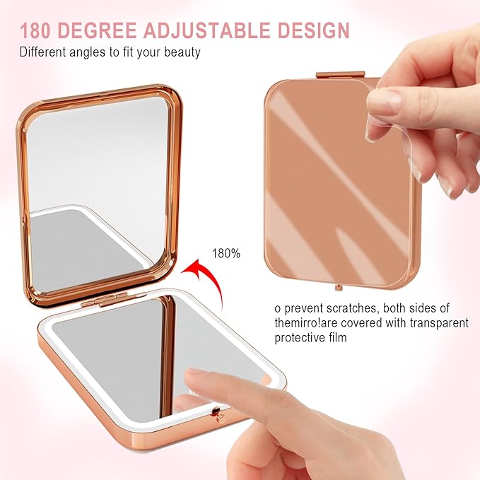 Daughter Birthday Gift Lighted Compact Mirror from Mom Dad, to My Daughter Rechargeable Travel Makeup Mirror with Light, Unique Daughter Gift for Girls Women Graduation Mother's Day Rose Gold