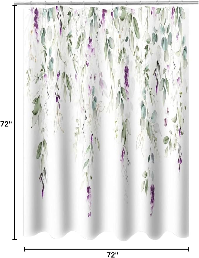 Purple Floral Shower Curtain Watercolor Flowers Modern Minimalist Wildflower Bathroom Decor Fabric Curtains with Hooks 72x72 Inches(183x183cm), Style-10