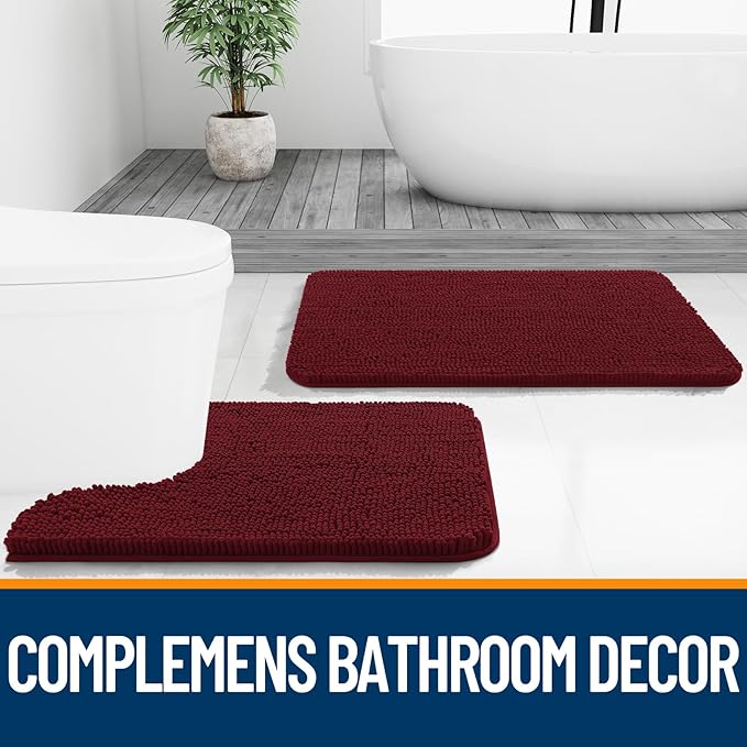 OLANLY Bathroom Rugs 36x24, Extra Soft Absorbent Chenille Bath Rugs, Rubber Backing Quick Dry, Machine Washable Bath Mats for Bathroom Floor, Tub and Shower, Home Decor Accessories, Burgundy